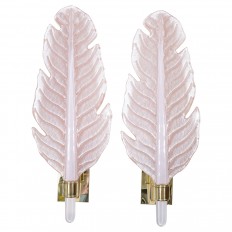 Pair of pink Murano glass leaf form sconces